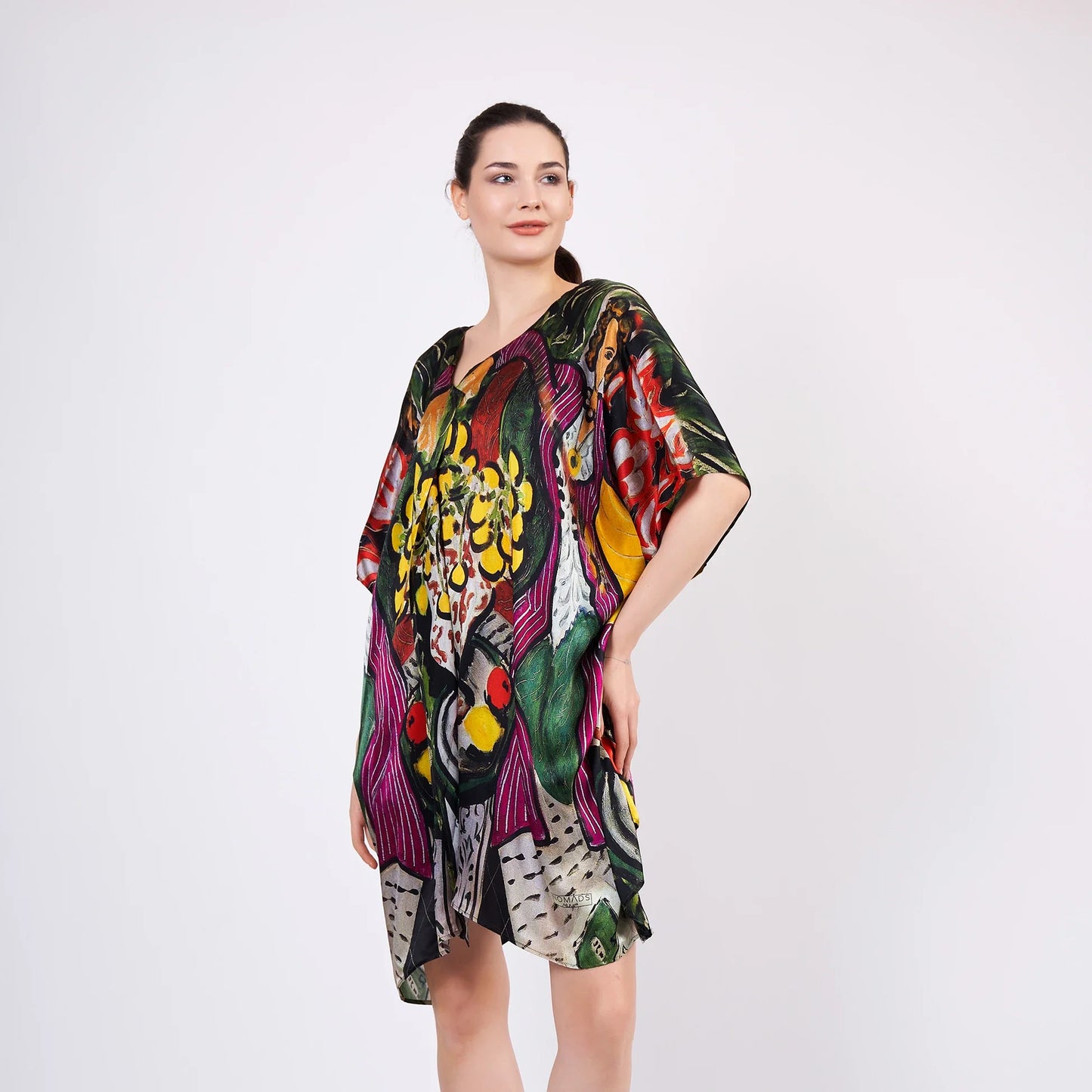 %100 İpek Kısa Kimono Pareo | Henri Matisse Purple and Dress | Nomads Felt