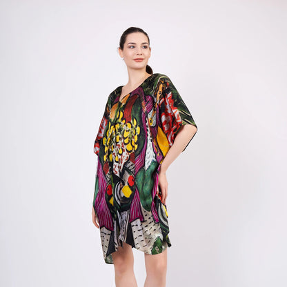 %100 İpek Kısa Kimono Pareo | Henri Matisse Purple and Dress | Nomads Felt