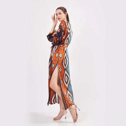 %100 İpek Kimono Kaftan | Ikat 10 | Nomads Felt