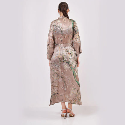 %100 İpek Kimono Kaftan | Bej | Van Gogh Badem Ağacı | Nomads Felt