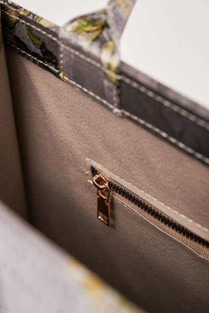 Gri Van Gogh Badem Ağacı Desenli İpek Çanta