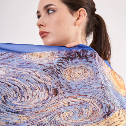 Vual İpek Fular | 55x180 cm | Van Gogh  Yıldızlı Gece | Nomads Felt