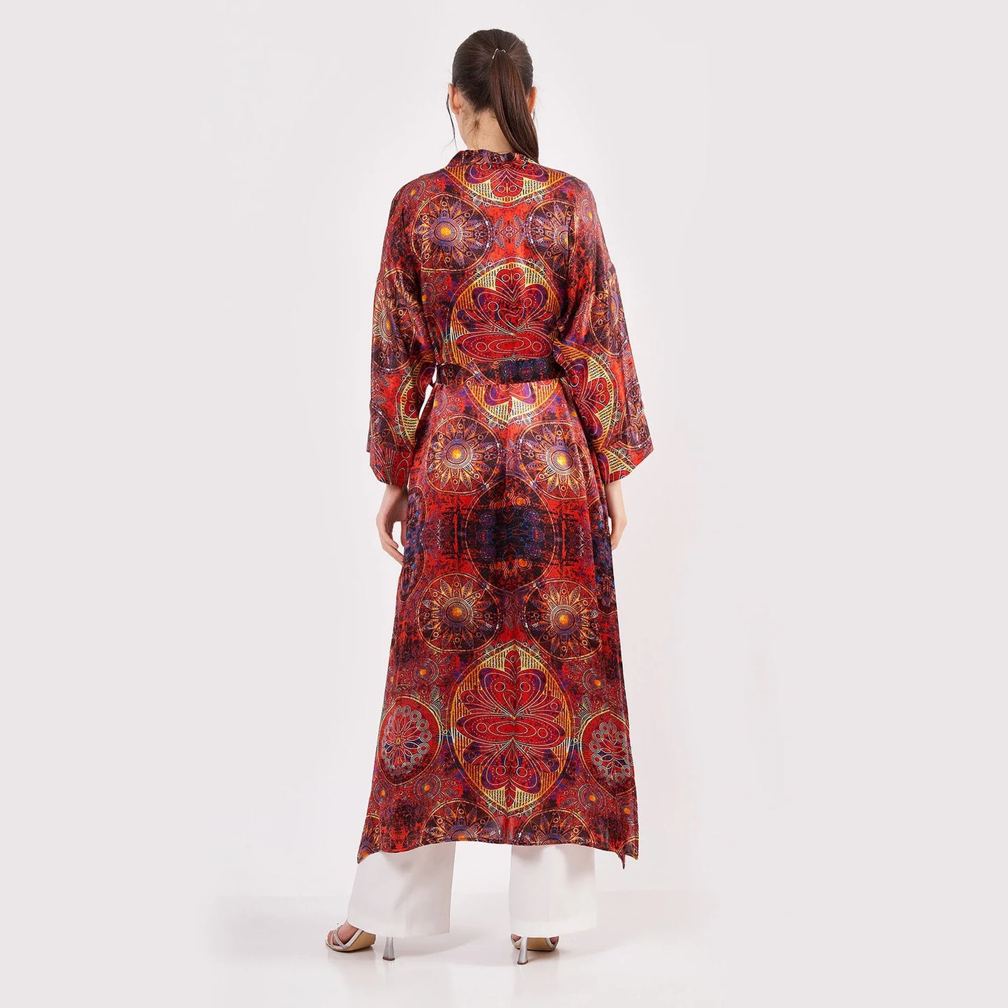%100 İpek Kimono Kaftan | Kırmızı Mandala Desen | Nomads Felt