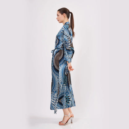 %100 İpek Uzun Kimono Kaftan | Ikat Desen 11 | Nomads Felt