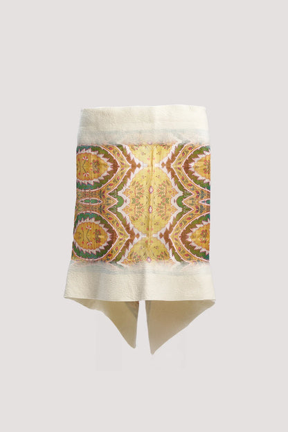 Sarı Osmanlı Motif Desenli İpek Keçe Şal