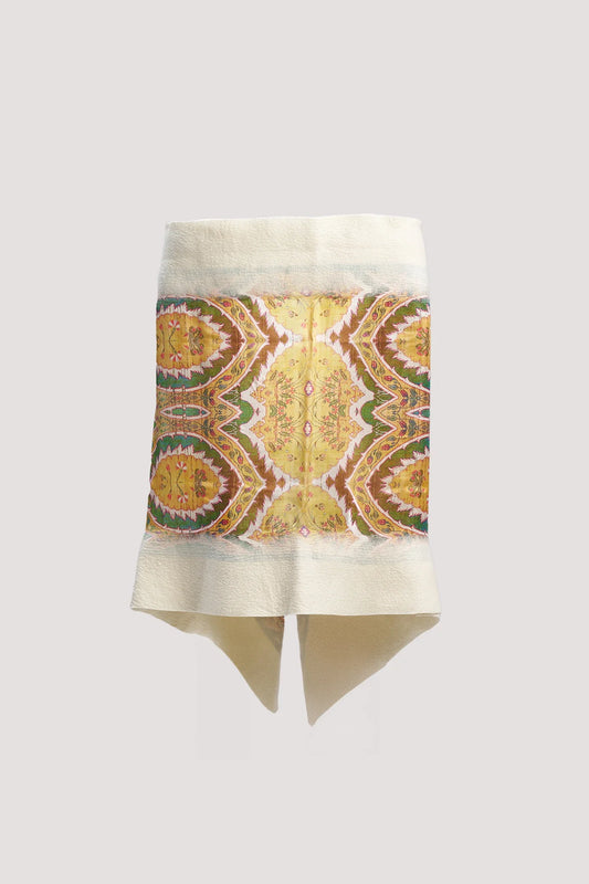 Sarı Osmanlı Motif Desenli İpek Keçe Şal