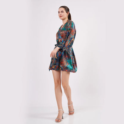Saf İpek Kısa Kimono Kaftan | Mandala Desen 2 Yeşil | Nomads Felt