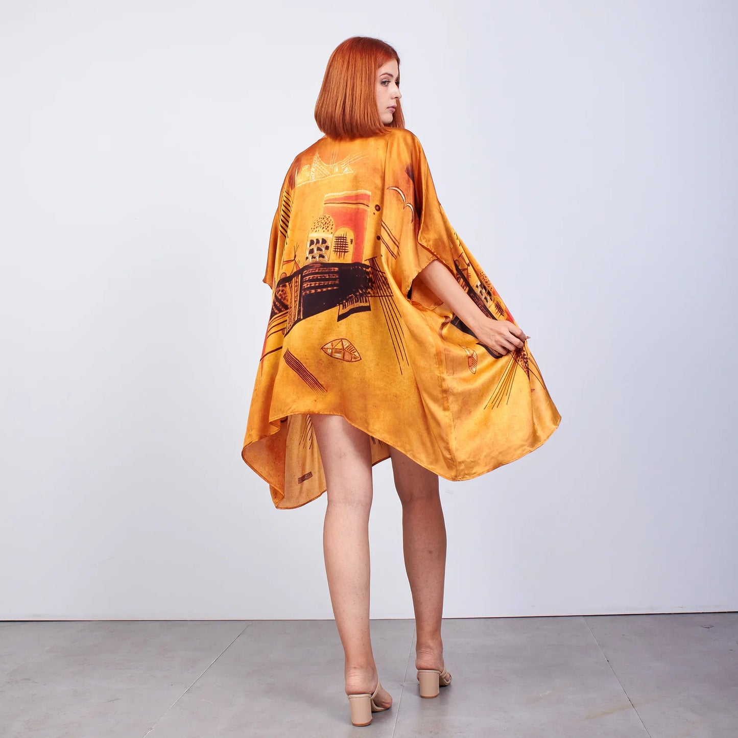 %100 İpek Kısa Kimono Pareo | Gold | Nomads Felt