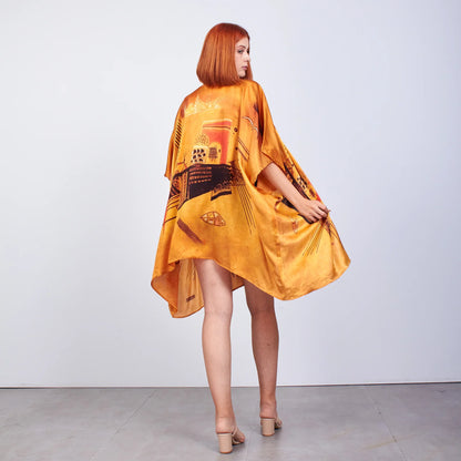 %100 İpek Kısa Kimono Pareo | Gold | Nomads Felt