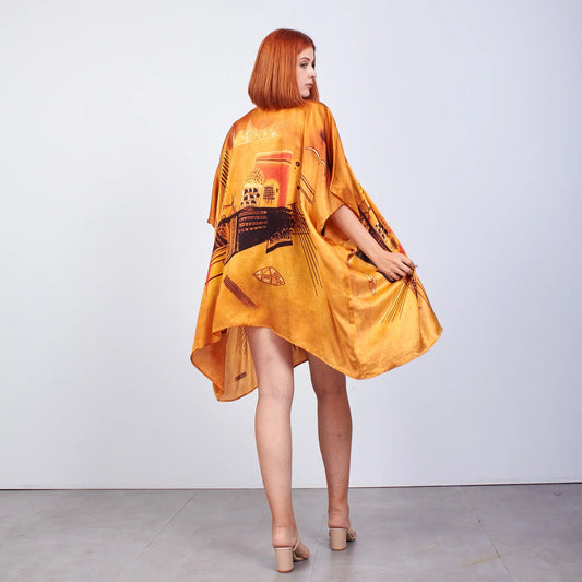 %100 İpek Kısa Kimono Pareo | Gold | Nomads Felt