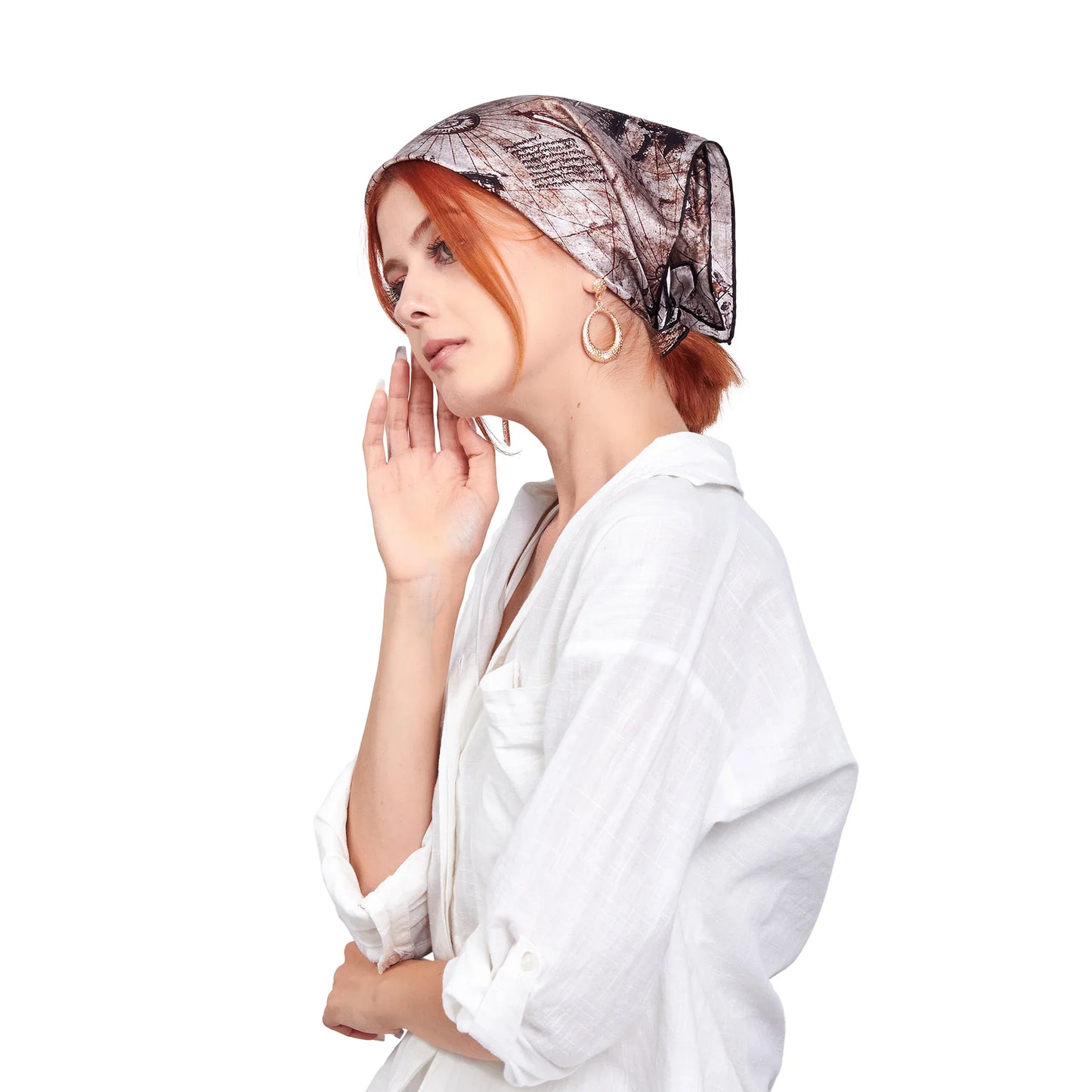 %100 İpek Fular Bandana | Piri Reis Map 55x55 cm | Nomads Felt