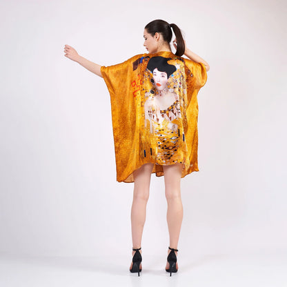 %100 İpek Kısa Kimono Pareo | Gustav Klimt Adele Bloch Bauer | Nomads Felt
