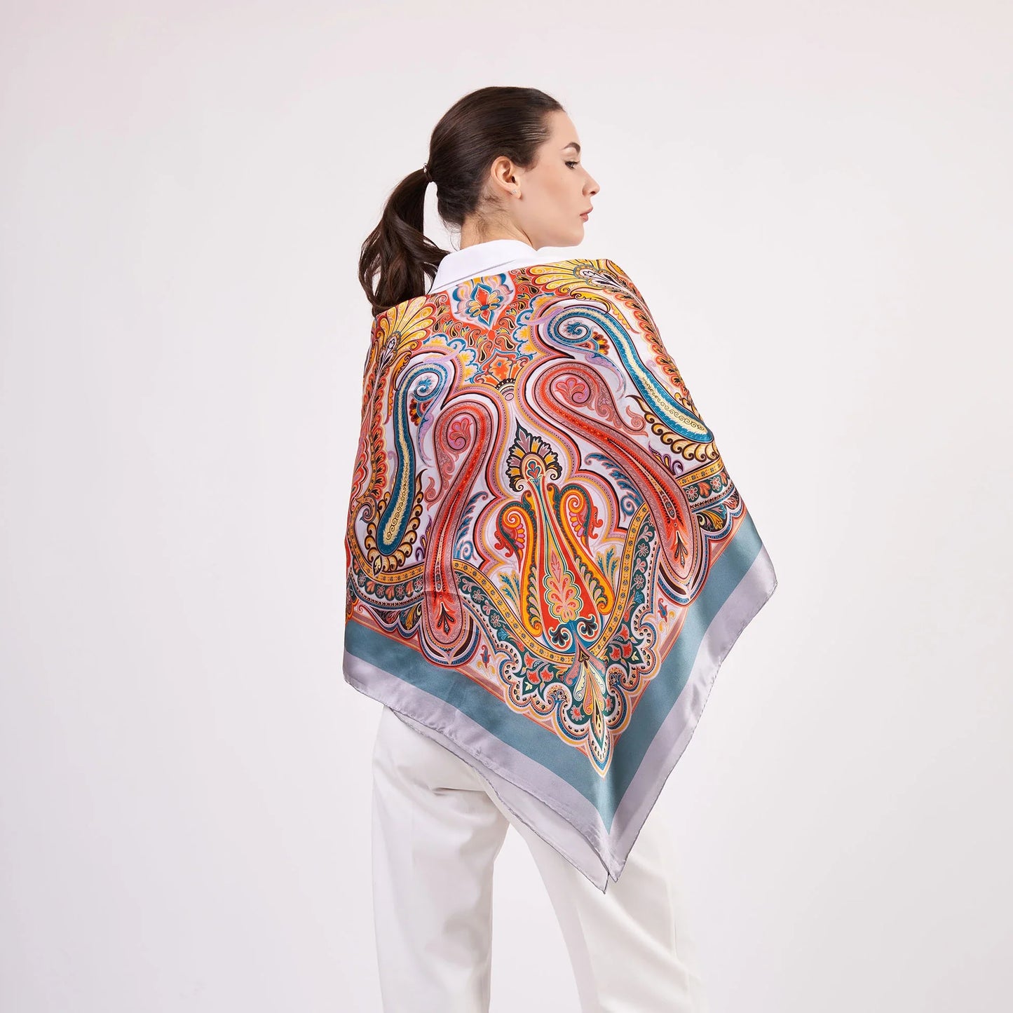 Saf İpek Şal Fular | 140 cm | Etro Desen 8 | Nomads Felt