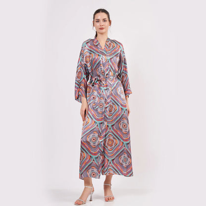 %100 İpek Uzun Kimono Kaftan | Mandala 2 | Nomads Felt