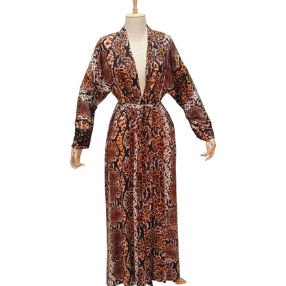 Yılan Derisi Desen %100 İpek Kimono | Kahverengi