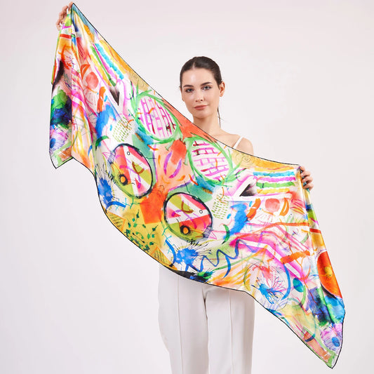 Saf İpek Fular | 55x180 cm | Kandinsky Watercolor | Nomads Felt