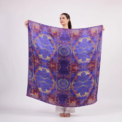 100% İpek Şal Fular | Mandala Desen | 140 cm | Mor | Nomads Felt