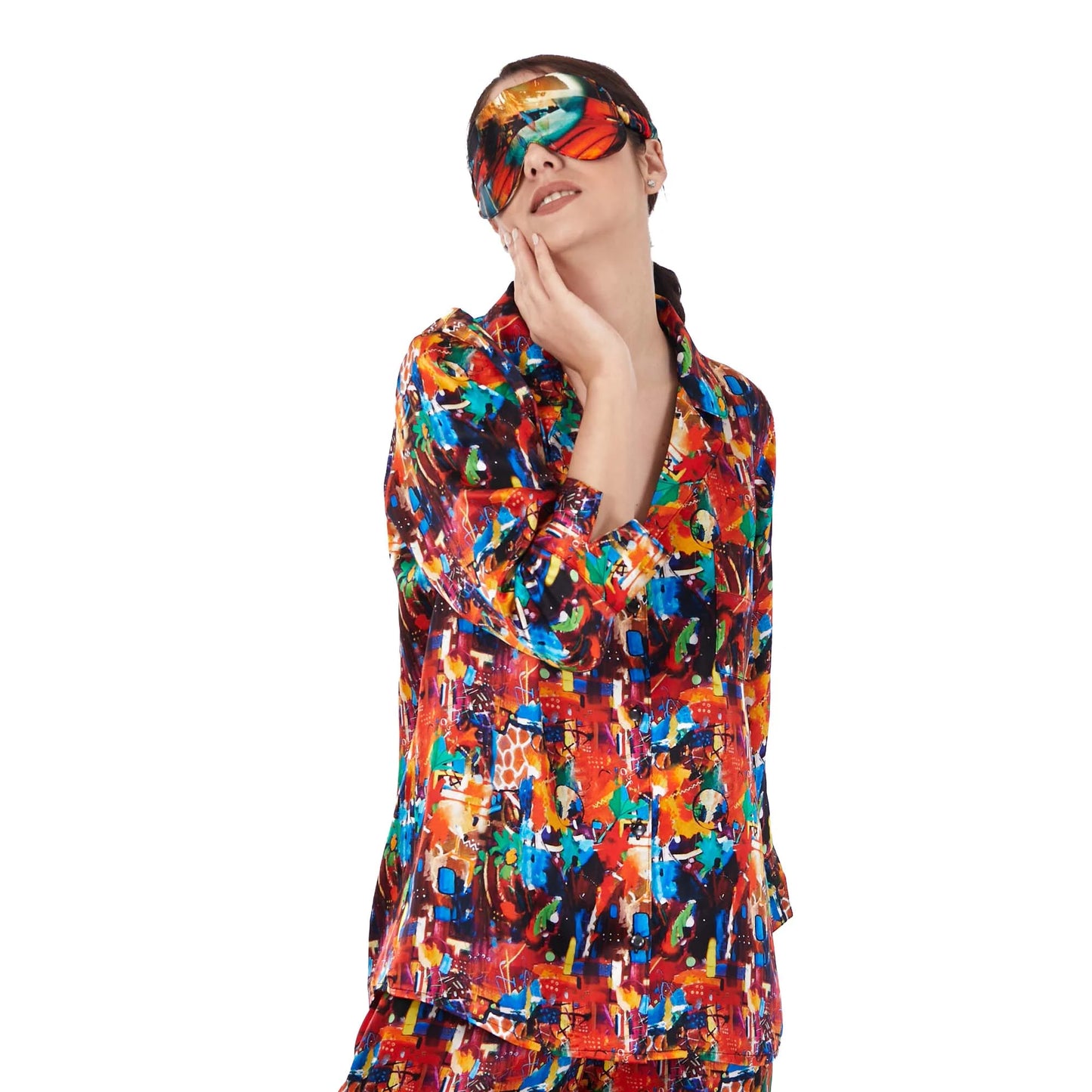 İpek Gömlek Pantolon-Pijama Takımı | Abstract Desen 9 | Nomads Felt