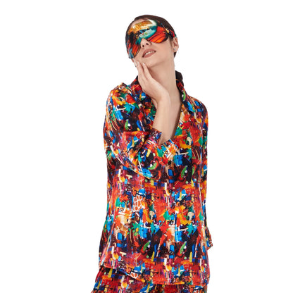 İpek Gömlek Pantolon-Pijama Takımı | Abstract Desen 9 | Nomads Felt