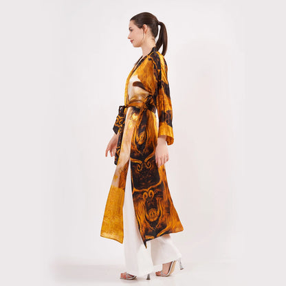 Saf İpek Uzun Kimono Kaftan | Freya's Tears - Altın Gözyaşları | Nomads Felt