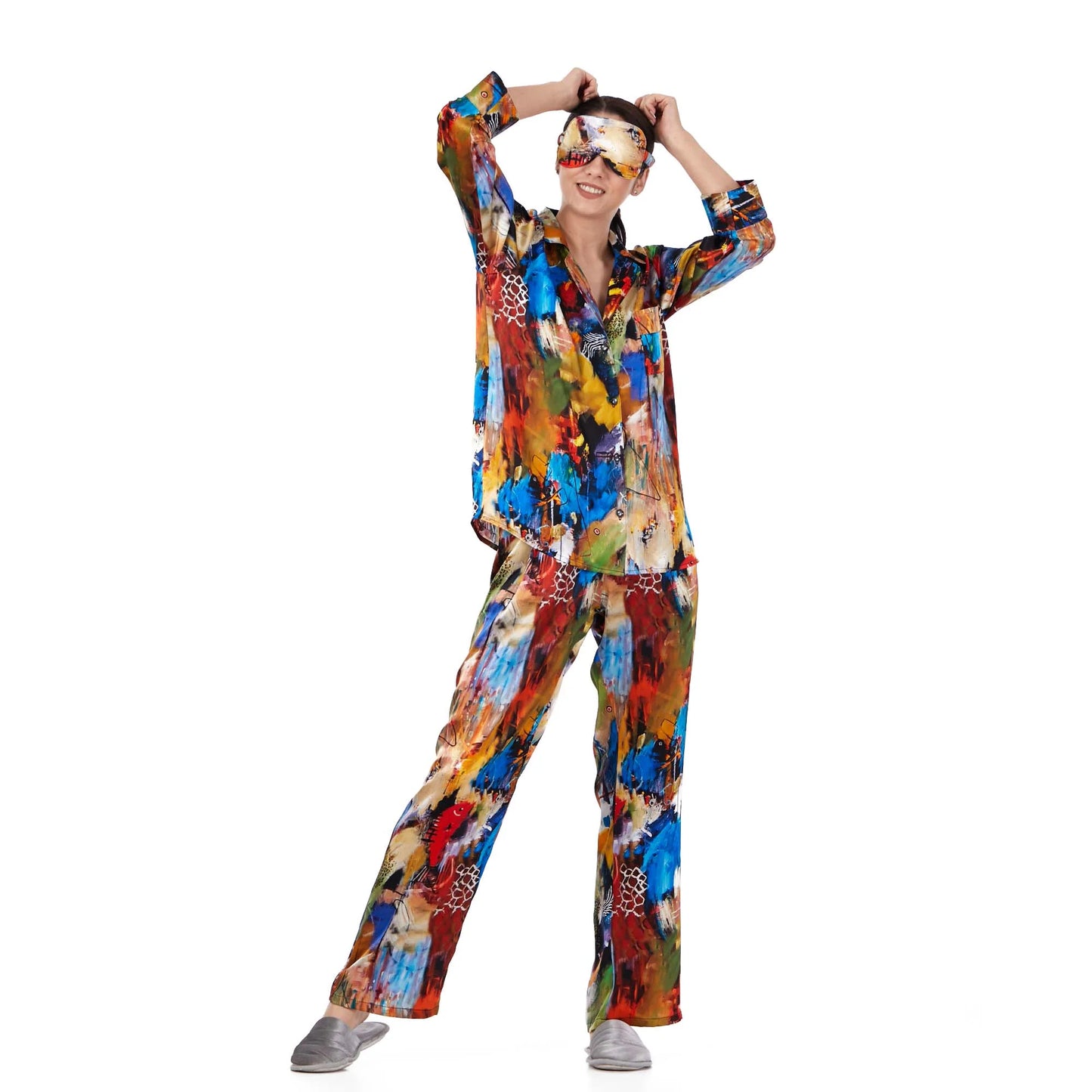 İpek Gömlek Pantolon-Pijama Takımı | Abstract Desen 5 | Nomads Felt