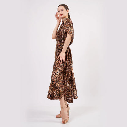 %100 İpek Uzun Elbise | Leopar Desen | Nomads Felt