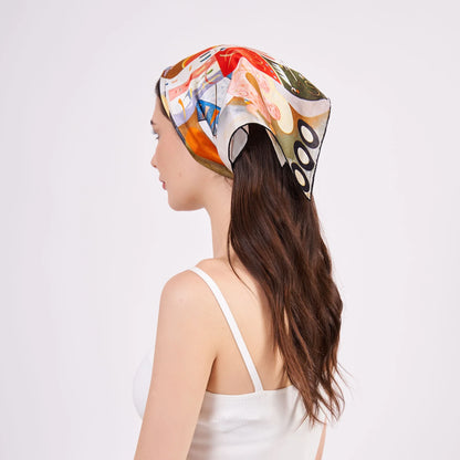 Saf İpek Bandana Fular | Kandinsky Dominant Curve | Nomads Felt