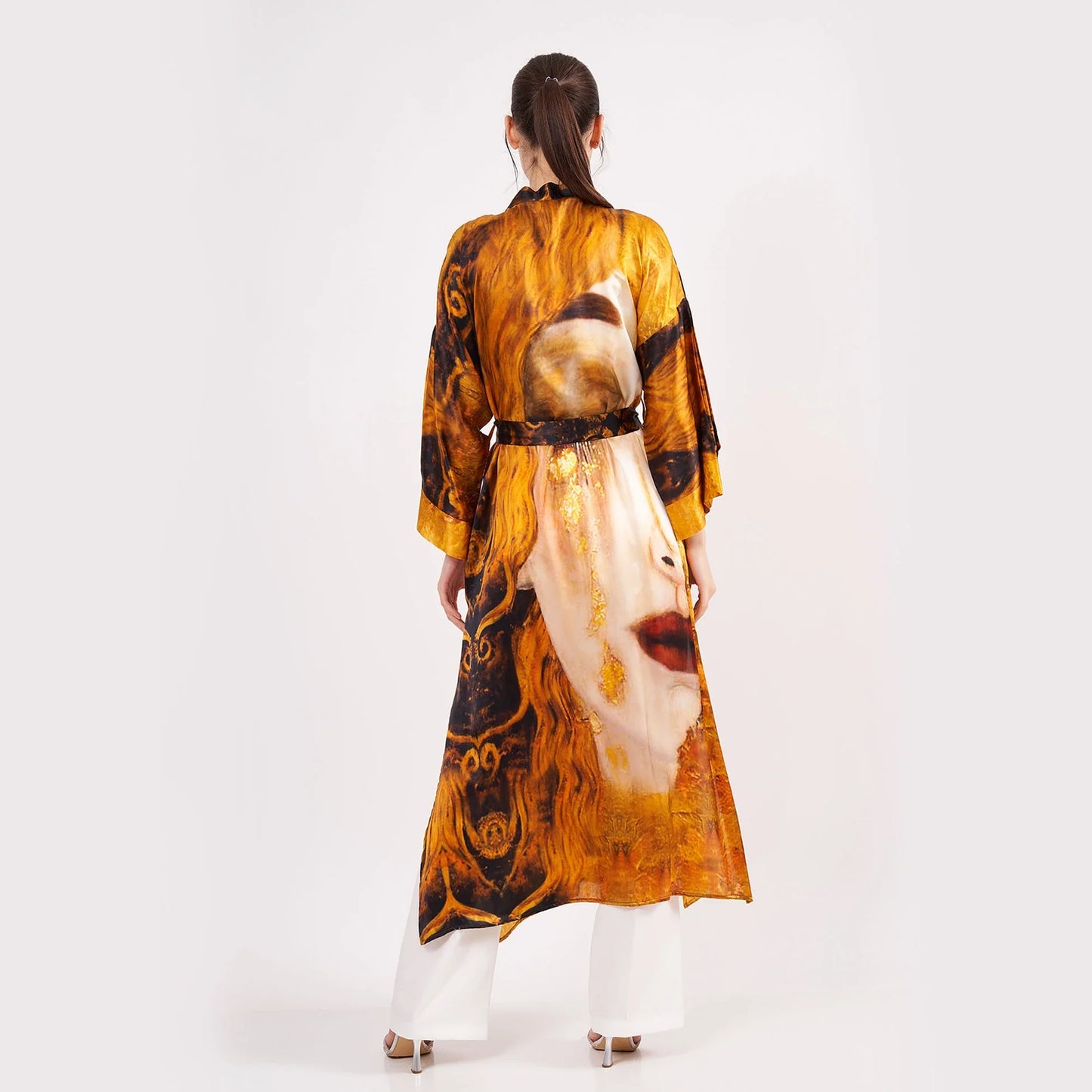 Saf İpek Uzun Kimono Kaftan | Freya's Tears - Altın Gözyaşları | Nomads Felt