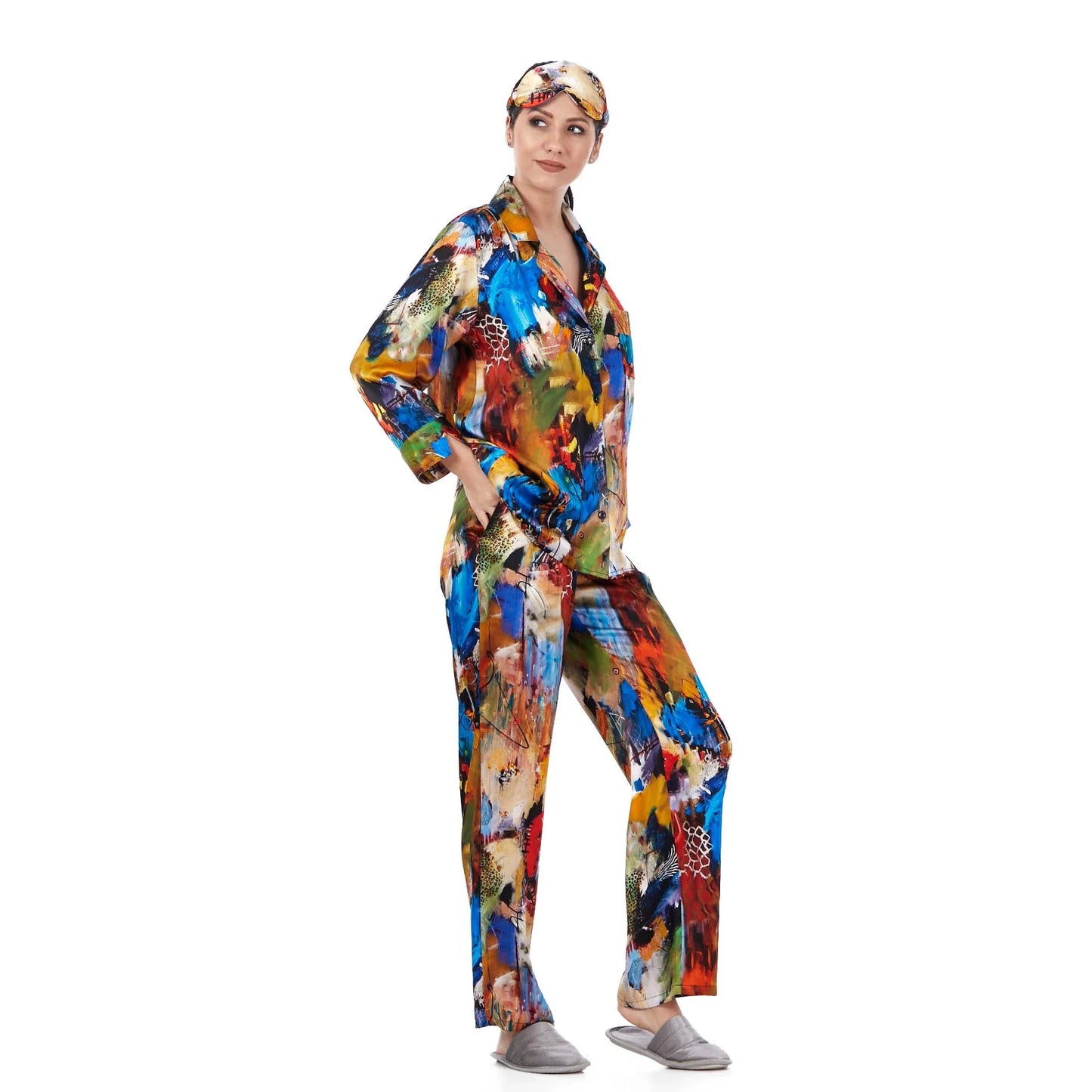 İpek Gömlek Pantolon-Pijama Takımı | Abstract Desen 8 | Nomads Felt