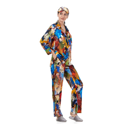 İpek Gömlek Pantolon-Pijama Takımı | Abstract Desen 8 | Nomads Felt