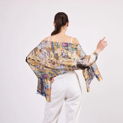 Vual İpek Fular | 55x180 cm | Gustav Klimt Lady with Fan Yelpazeli Kadın | Nomads Felt