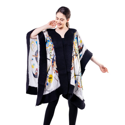 İpek-Keçe Panço | Siyah Kandinsky Blue Segment | Nomads Felt