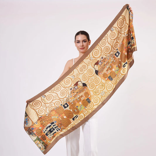 Saf İpek Fular | 55x180 cm | Gustav Klimt Tree of Life | Nomads Felt