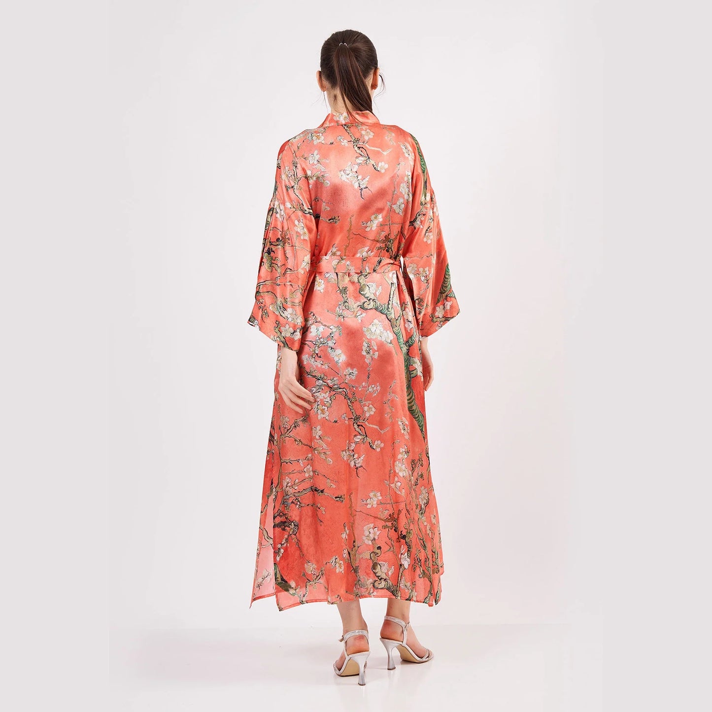 %100 İpek Kimono Kaftan | Nar Çiçeği | Van Gogh Badem Ağacı | Nomads Felt