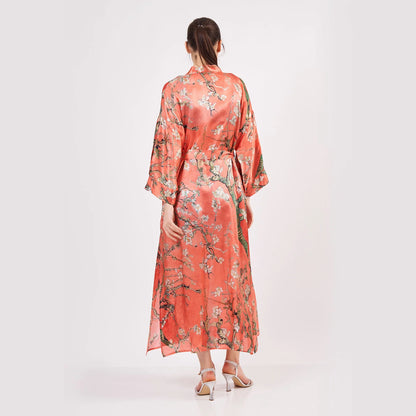 %100 İpek Kimono Kaftan | Nar Çiçeği | Van Gogh Badem Ağacı | Nomads Felt
