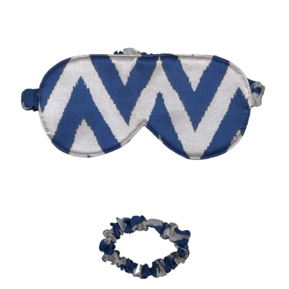 %100 İpek Uyku Bandı Uyku Göz Maskesi | Mavi Beyaz | Nomads Felt