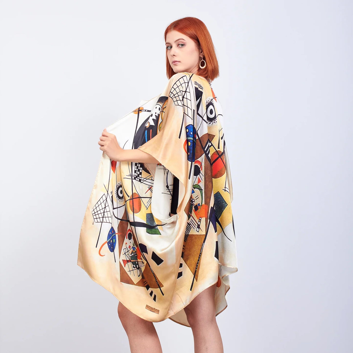 %100 İpek Kısa Kimono Pareo  | Kandinsky Transverse Line | Nomads Felt