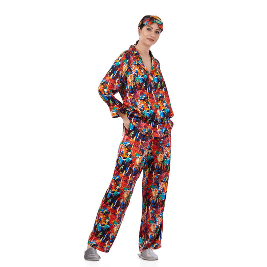 İpek Gömlek Pantolon-Pijama Takımı | Abstract Desen 9 | Nomads Felt