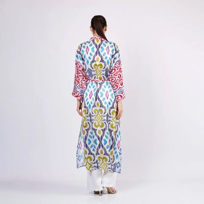 İpek Uzun Kimono Kaftan | Ikat Desen | Nomads Felt