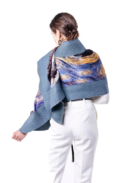 İpek Keçe Şal | Gri Van Gogh Starry Night | Nomads Felt