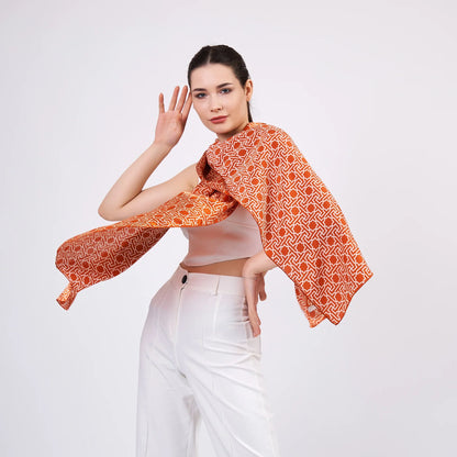 Saf İpek Fular | Kiremit | Unisex | Selçuklu Vektörel Yıldız Desen | Nomads Felt