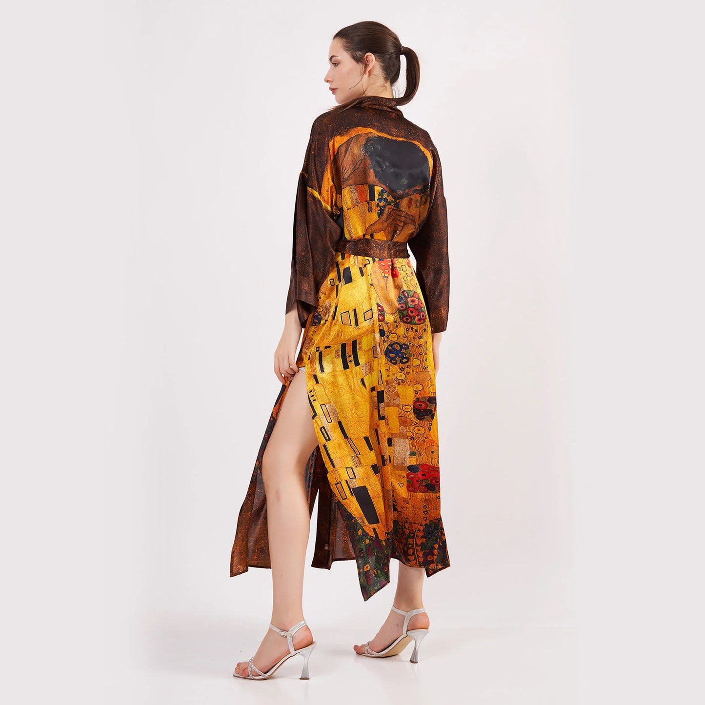 %100 İpek Kimono Kaftan | Gustav Klimt The Kiss | Nomads Felt
