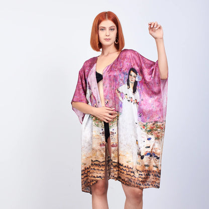 %100 İpek Kısa Kimono Pareo | Gustav Klimt Mada Primavesi | Nomads Felt