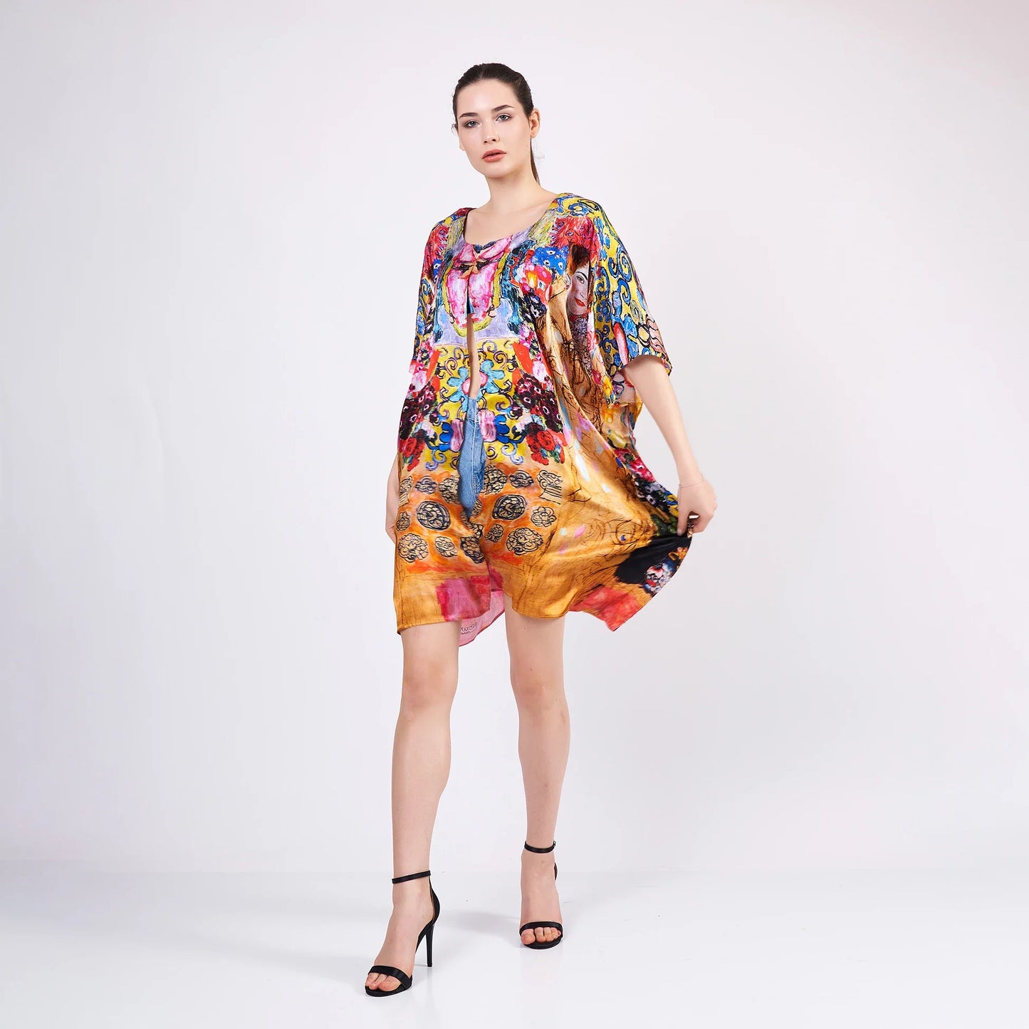 %100 İpek Kısa Kimono Pareo | Gustav Klimt Maria Munk | Nomads Felt