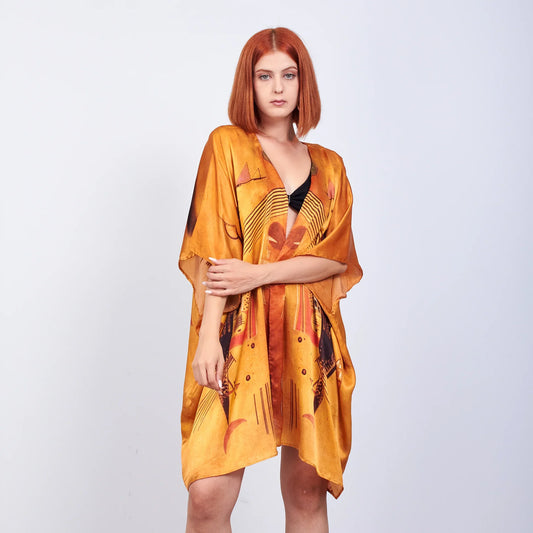 %100 İpek Kısa Kimono Pareo | Gold | Nomads Felt