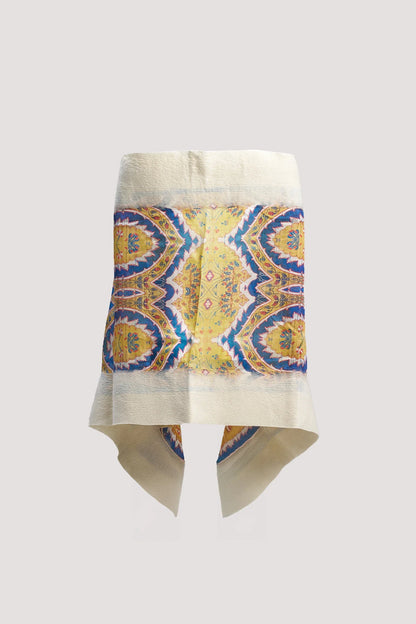 Sarı Lacivert Osmanlı Motif Desenli İpek Keçe Şal