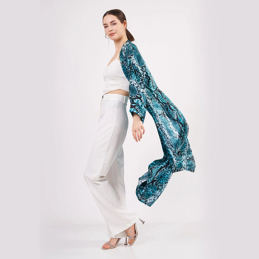 %100 İpek Kimono | Turkuaz Yılan Derisi Desen | Nomads Felt