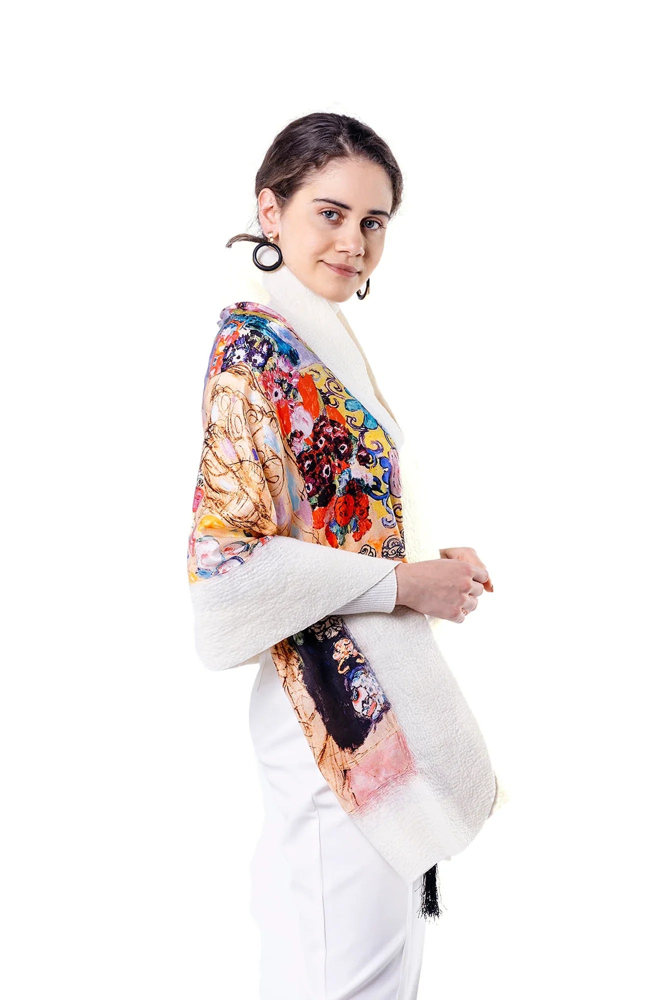 İpek Keçe Şal | Gustav Klimt Maria Munk Beyaz | Nomads Felt