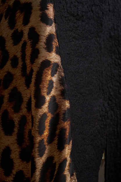 Kahverengi Leopar Desenli İpek Keçe Panço