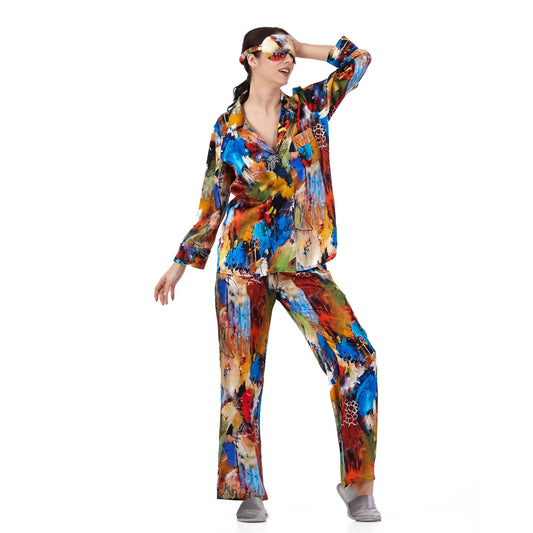 İpek Gömlek Pantolon-Pijama Takımı | Abstract Desen 8 | Nomads Felt